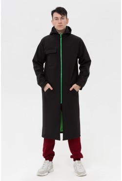 Черный плащ мужской черный/зеленый из ткани double fleece